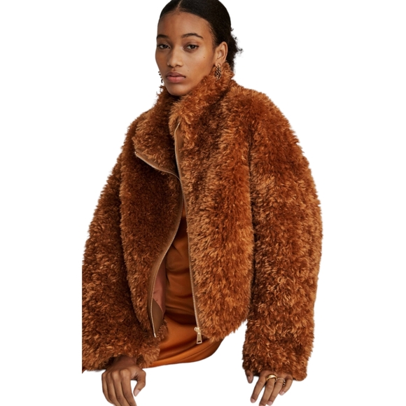 NWT Maeve by Anthropologie Women's Honey Brown Teddy Full Zip Up Coat Size M - Picture 14 of 16